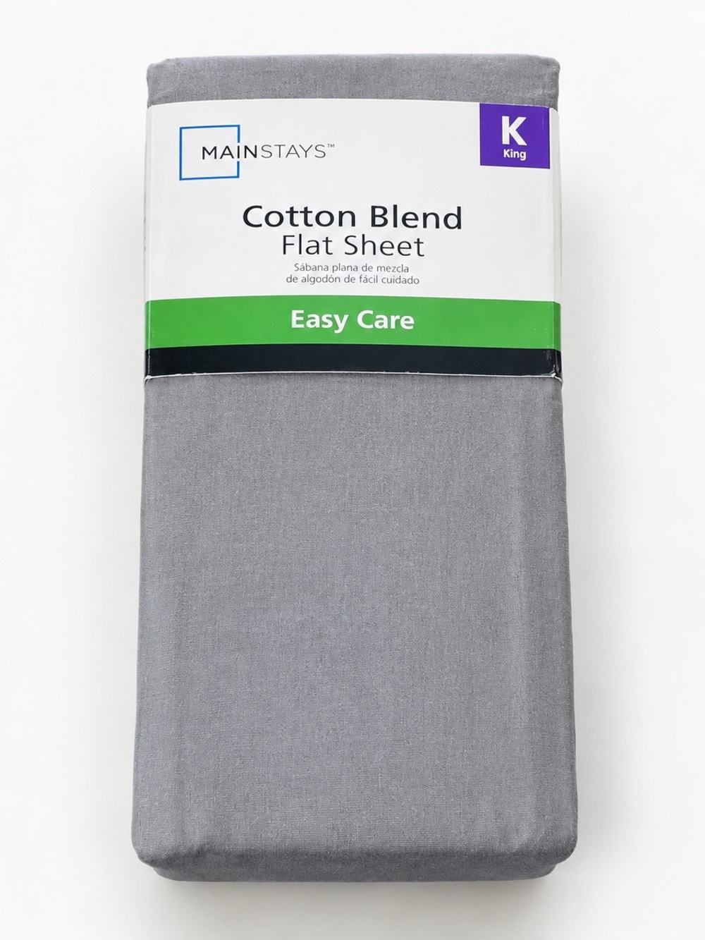 NWT Easy Care Mainstays King Cotton Blend Flat Sheet - Gray